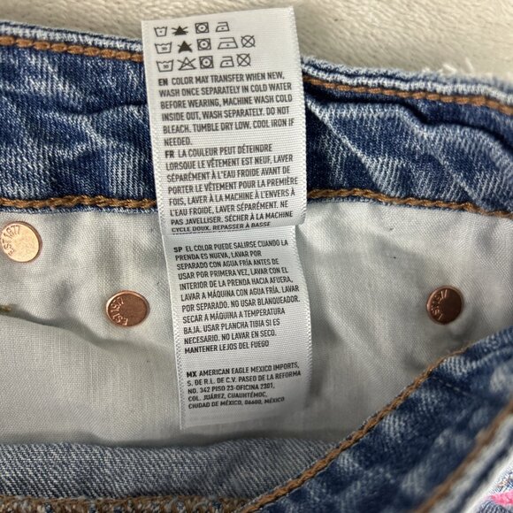 American Eagle Outfitters Denim Skirt Women 14 Distressed Embroidered Flowers - Picture 11 of 11